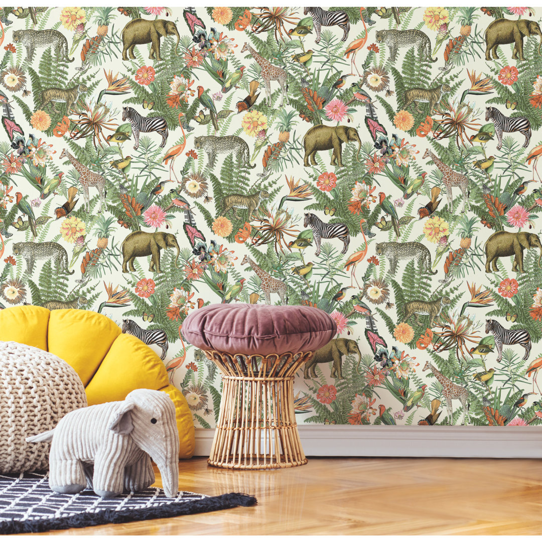 Tropical Zoo 16.5' L x 20.5" W Peel and Stick Wallpaper Roll Room Mates 