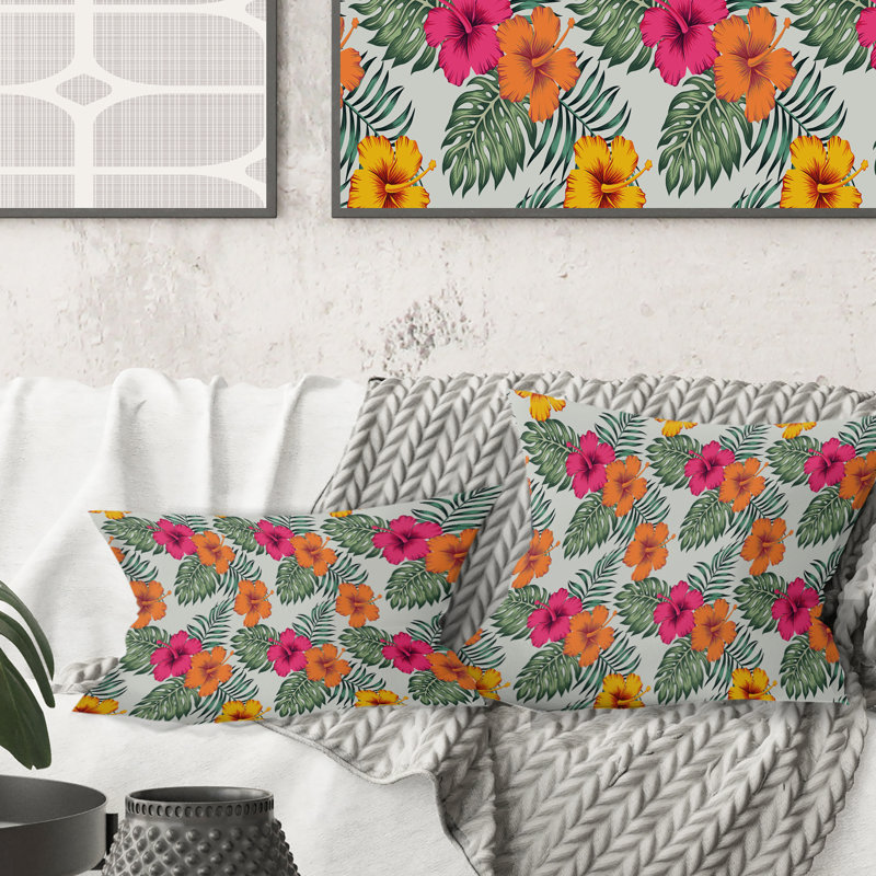 Coussin décoratif rétro à motif de feuilles tropicales III - Mid-Century, 18 po x 18 po