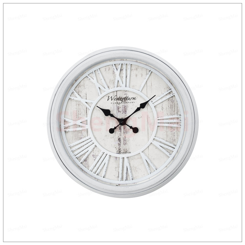 Horloge murale ronde de 20 pouces avec toile de fond rustique et mouvement à quartz sans tic-tac, parfaite pour la décoration moderne.
