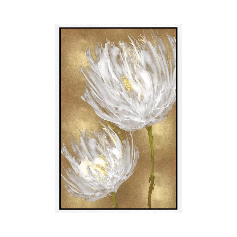 Tulips On Gold II by Vanessa Austin - Print on Canvas, White Framed, 101.6 cm H x 66.04 cm W