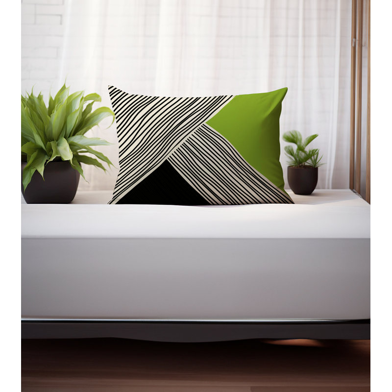 Coussin intérieur \/ extérieur Mitzi Minimalist, H 14 po x l 20 po, Chartreuse / crème / noir