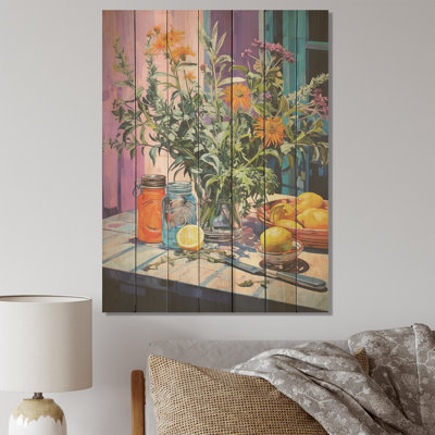 Fauvist Herbs Pottery Flavors I - Herbes florales sur bois