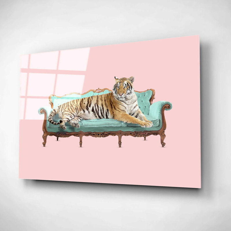 «Lazy Tiger» par Robert Farkas, art mural en verre acrylique, L 16 po x H 12 po