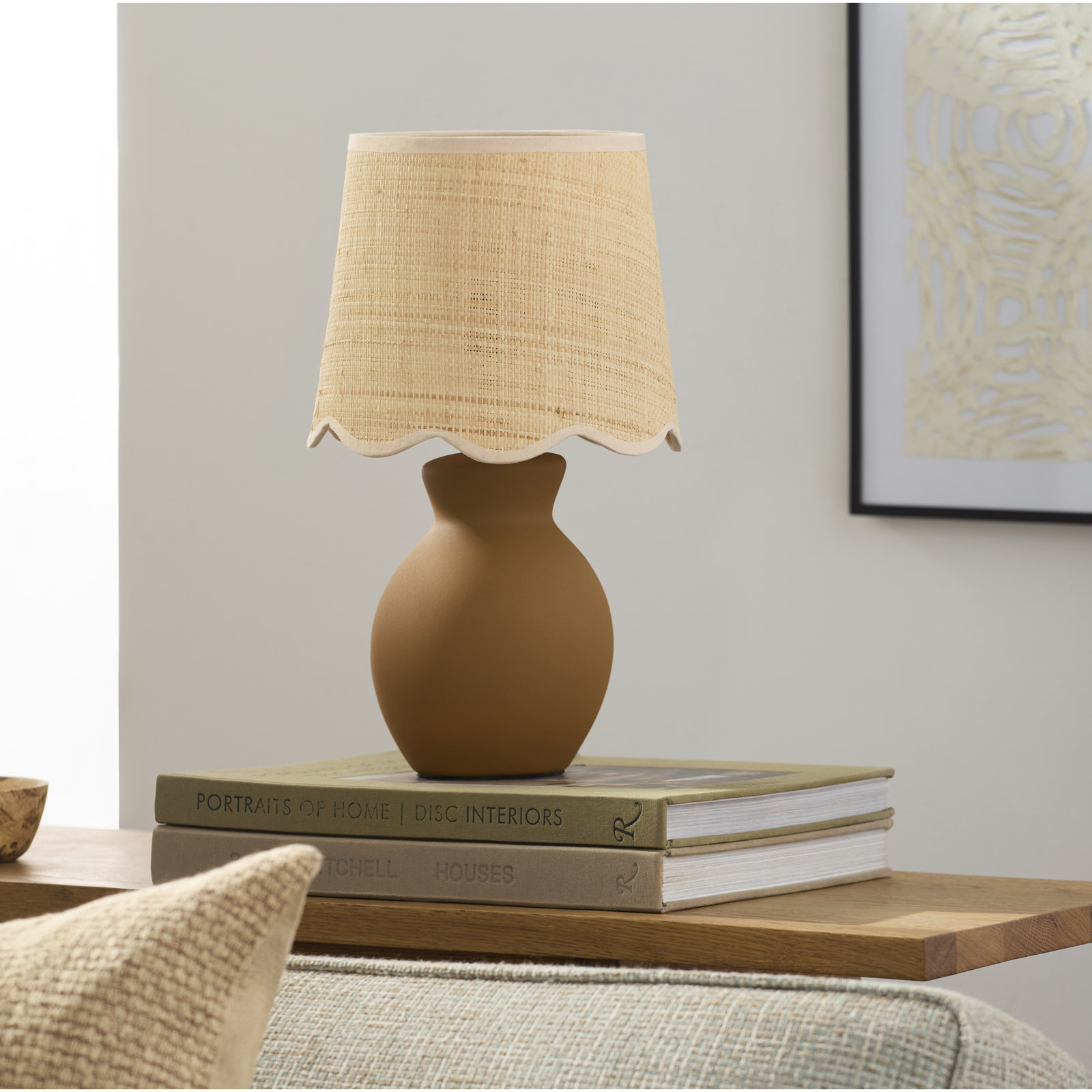 Momsen Scallop Ceramic Table Lamp, Tan, Natural, 15"H x 8"W x 8"D