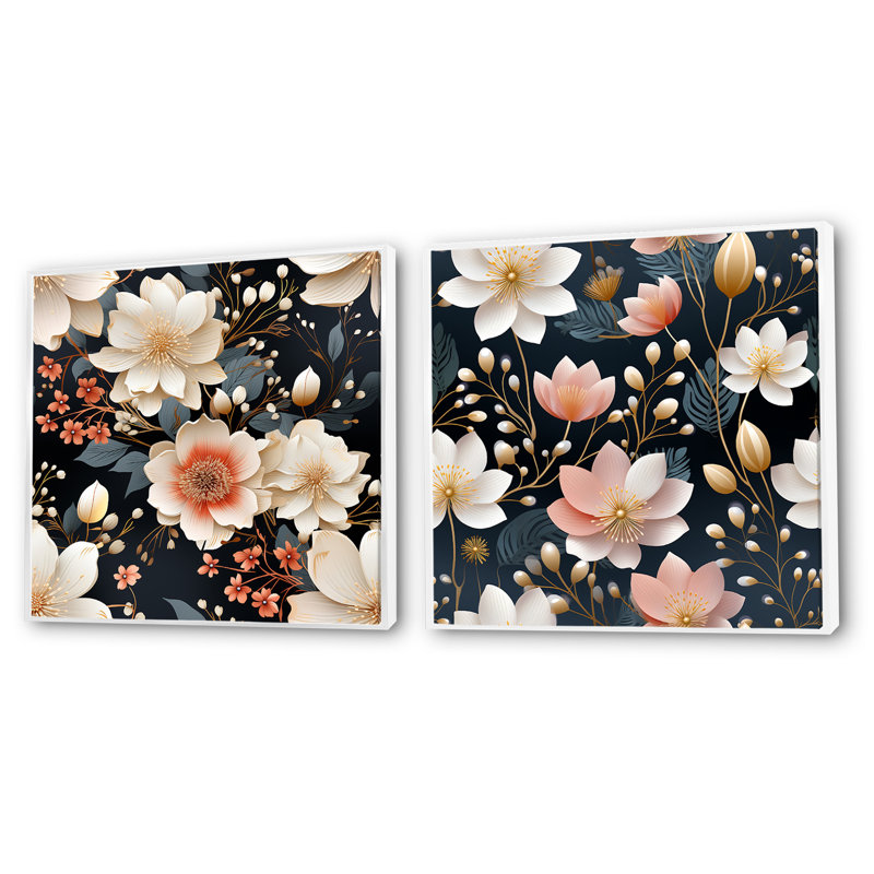 Isabella - Ensemble de 2 collages carrés botaniques abstraits, Cadre flottant blanc, H 36 po x l 73 po