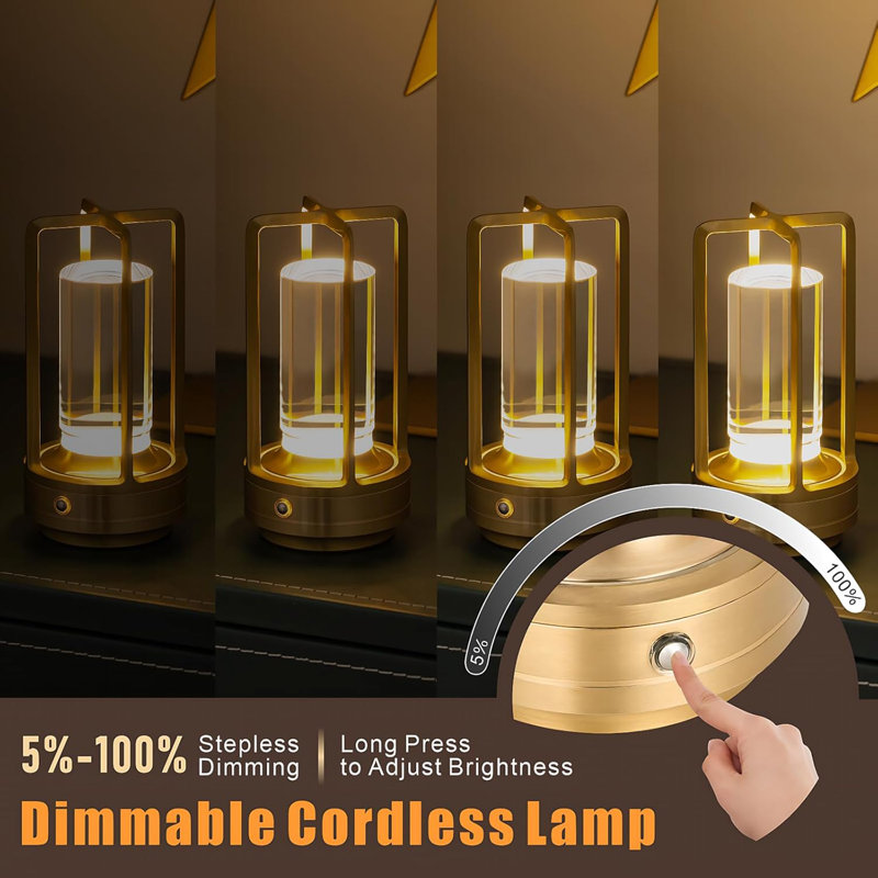 Rechargeable Cordless Table Lamp With 3 Colour Stepless Dimming, Portable Touch Control LED Crystal Desk Light For Bedroom, Office, Dining Table, Cafe And Camping