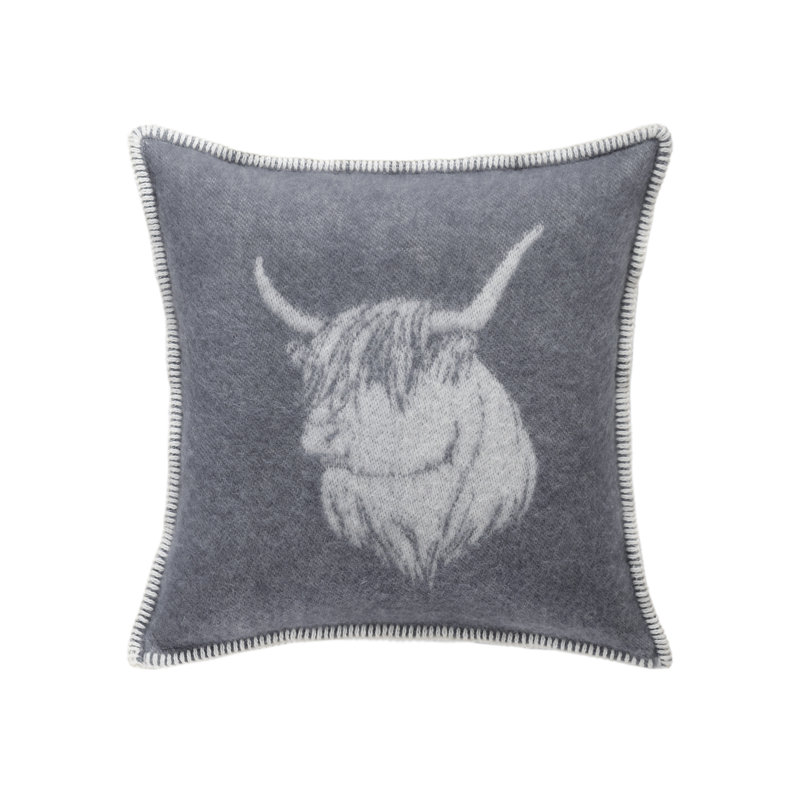 Highland Cow Wool Cushion Cover, Soft Grey