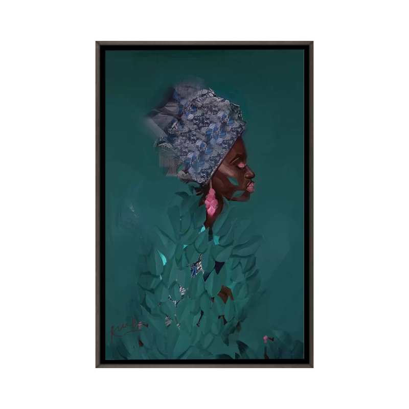 Vert par Adekunle Adeleke-reproduction d’art, Toile encadrée de bois rustique foncé, Pas de tapis, H 26 po x l 18 po x 1,5 po