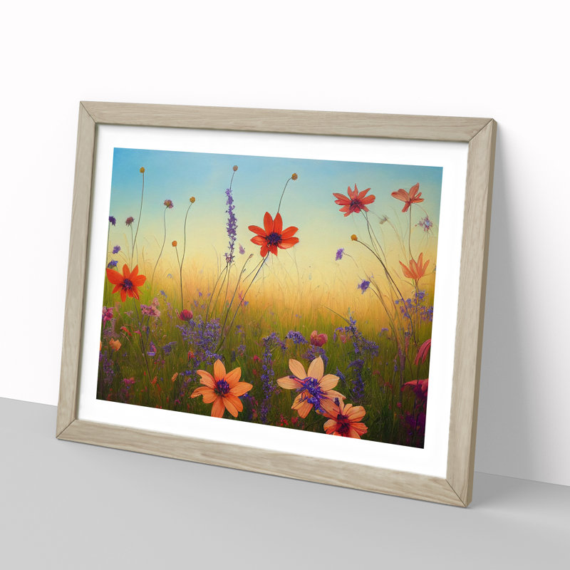 Mind Blowing Wildflowers Floral - Single Picture Frame Print, 46cm H x 64cm W, Oak Framed