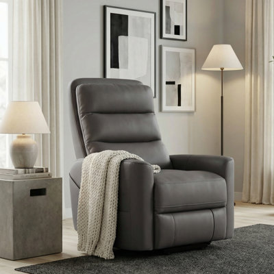 Latitude Run Grey Faux Leather Power Lift Recliner with USB Charging and Side Storage