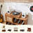 Large Boho Record Player Stand With Rattan Vinyl Storage For 450 Albums, Media Cabinet-1513383290