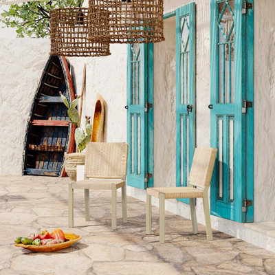 Chaises modernes de 2 personnes pour une utilisation intérieure / extérieure en bois naturel et massif, 22,74 po de largeur, 33,7 de hauteur, 31,41 lb de style repas avec pieds en bois tissés à la main, zones transitionnelles convenables, or principal