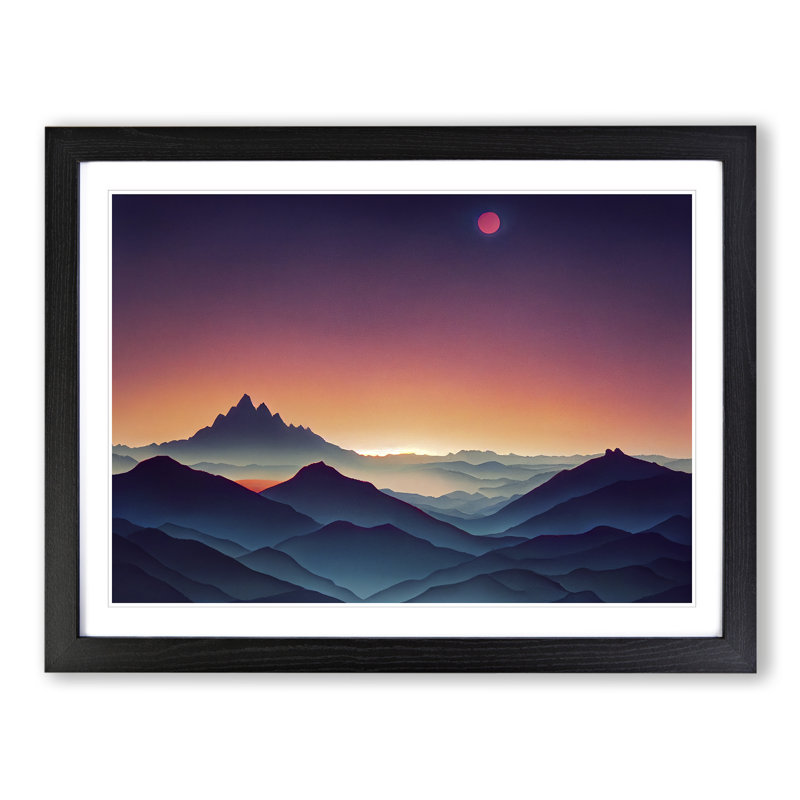 Cute Mountain Sunset - Framed Print, 25cm H x 34cm W x 2cm D, Black