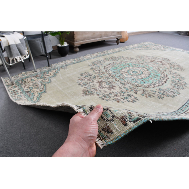 Grand tapis turc rétro vintage avec motif de médaillon antique parfait pour les espaces de salon brun / vert