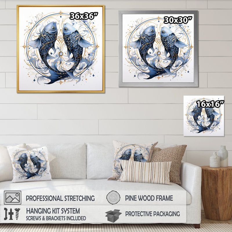 Poissons, signe du zodiaque - astrologie, art mural, Cadre flottant blanc, H 16 po x l 16 po x P 1 po