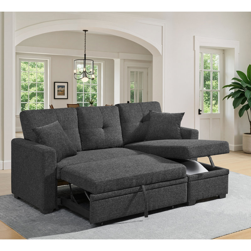 Canapé modulaire en lin avec lit escamotable et rangement pour chaise longue réversible, Charcoal grey Linen Blend