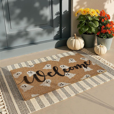 Paillasson avec tapis antidérapant en caoutchouc, tapis de bienvenue d'Halloween fantôme mignon, tapis d'entrée antidérapant pour le porche de la salle de bain
