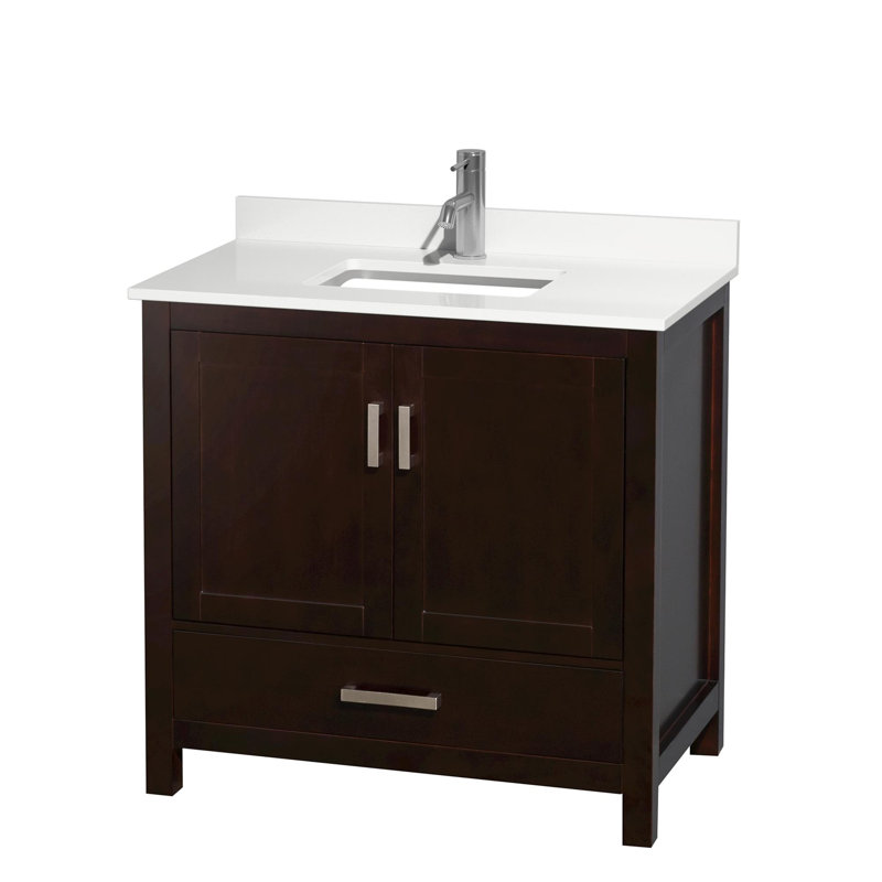 Sheffield 36" Freestanding Single Bathroom Vanity with Quartz Top, Chrome, Brown, White Quartz