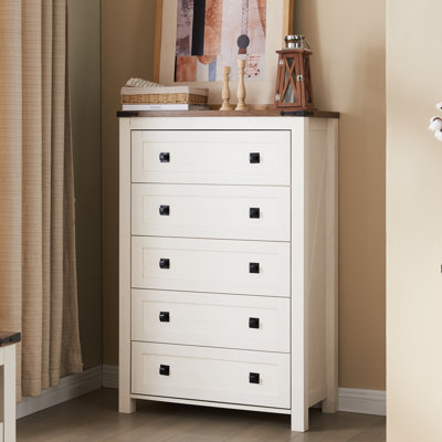 Grantville Farmhouse 5 - Drawers Dresser Organizer, Rustic Tall Chest of Drawers for Bedroom