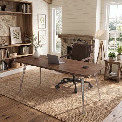 Modern Writing Desk With Wood Grain Mdf Top And Metal Legs, 70.9'' Rectangular Computer Desk For Home Office