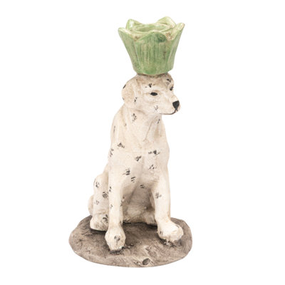 Porte-bougie en forme de chien en métal coulé peint