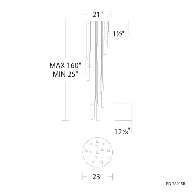 Minx Cluster LED Lights Round Pendant, Antique Nickel, 160" H x 23" W x 23" D, 15