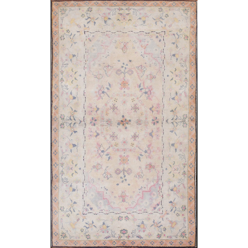 Light Sweet Ivory Pinky Color Floral Indian Antique Cotton Agra Rug