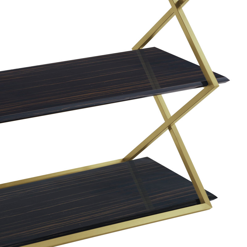 Mccoll 59'' Console Table, Dark Brown Top/Brushed Gold Base