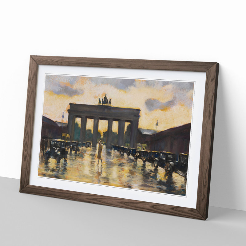 Brandenburg Gate by Lesser Ury - Picture Frame Painting, Walnut, 36cm H x 48cm W x 2cm D