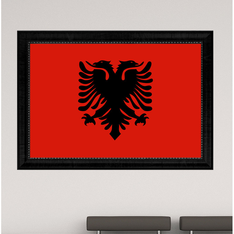 "albanie country flag" , reproduction d’art sur toile encadrée, H 15 po x l 21 po x P 1 po, Encadrement noir