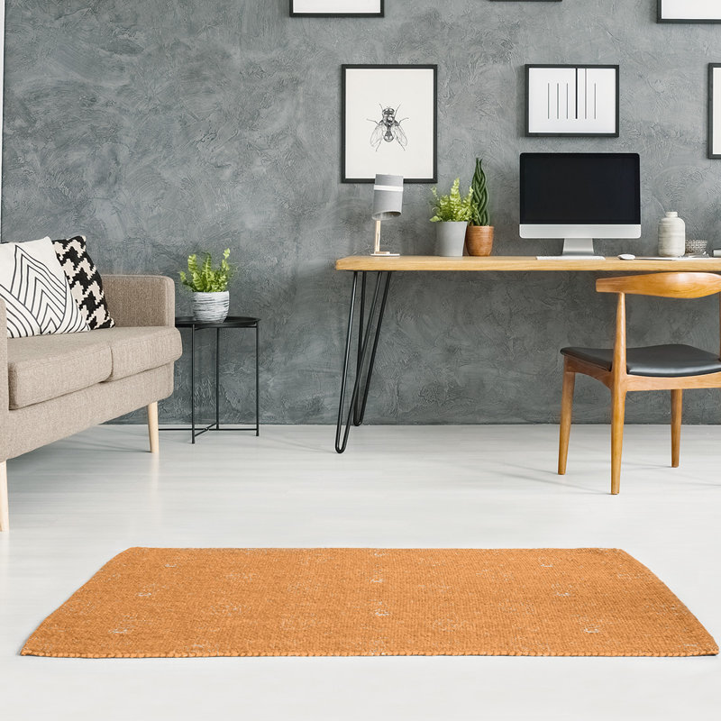 Tapis orange/blanc fait main, Rectangle 3 pi x 5 pi