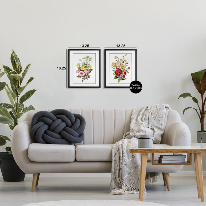Mixed Flower Bushels, ensemble de 2 reproductions encadrées sous verre encadrées, Cadre noir minuit, H 16 po x l 13 po