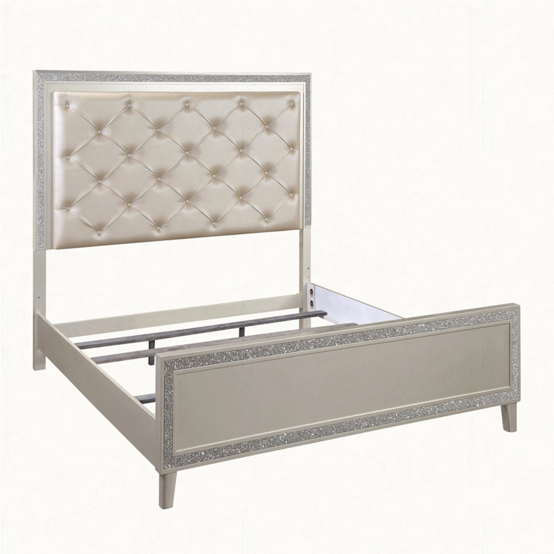 Lit en cuir synthétique Sliverfluff et finition champagne avec DEL