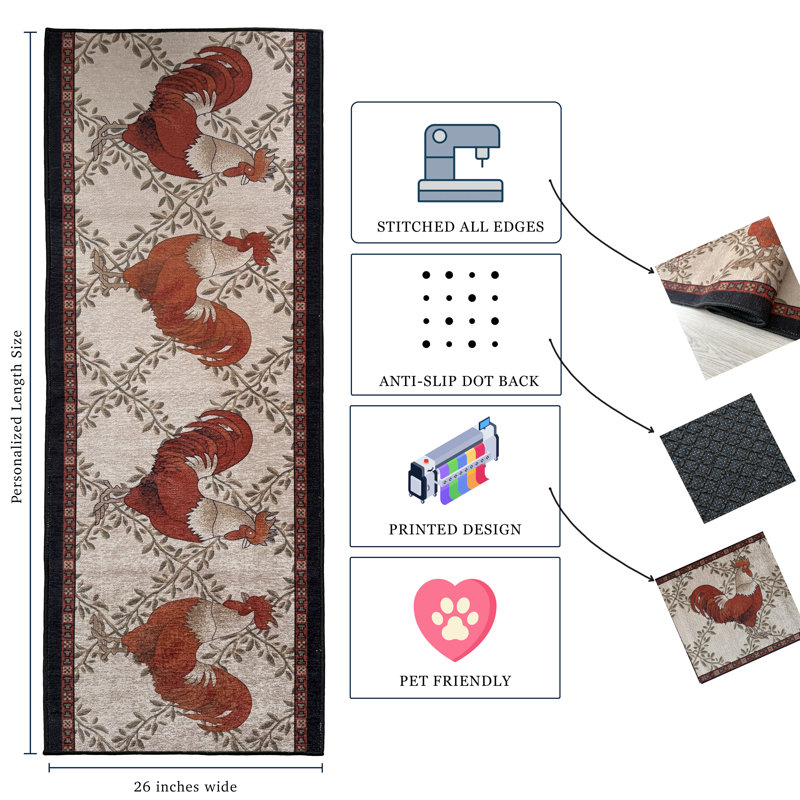 Tapis coq beige antidérapant à poils courts, Tapis de couloir 2 pi 2 po x 22 pi