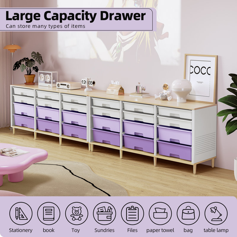 Rolling Cart Storage Cabinet with 12 Drawers and Wooden Tabletop,Utility Cart Cube Organizer for Bedroom, Living Room, Office, Playroom, Craft Room, Classroom Storage
