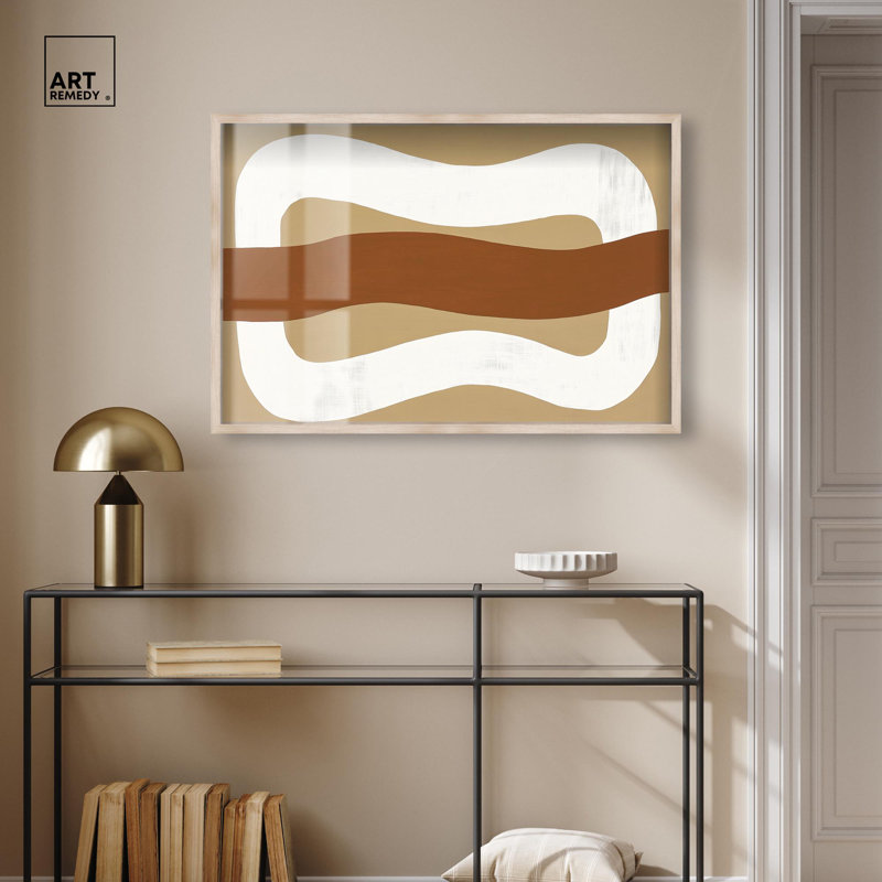 «Minimal Wavy I Shadowbox Print Boho» par Art Remedy, H 25 po x l 37 po, Crème, crème