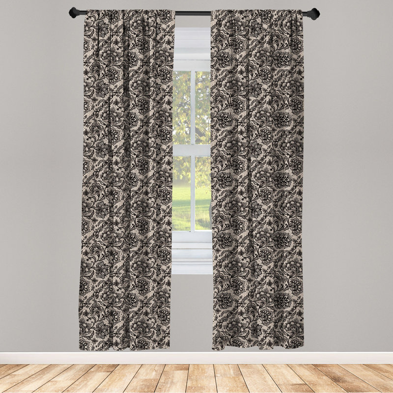 Black Lace Detail Room-Darkening Polyester Curtain Panels, 28" x 63"