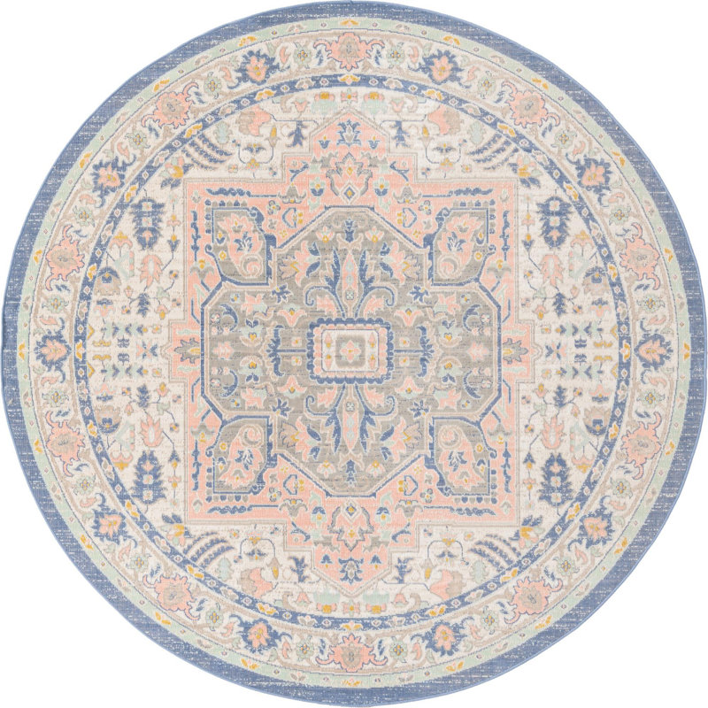 Tapis oriental vert / rose Orcon, Rond 7 pi