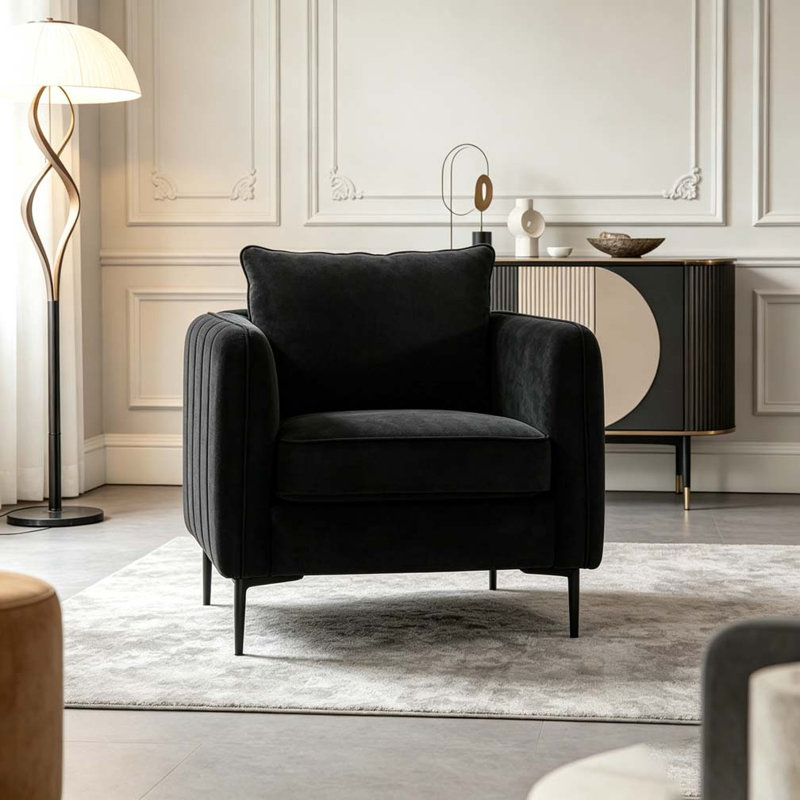 Fauteuil d'appoint simple en velours Accent Chair, Velours noir