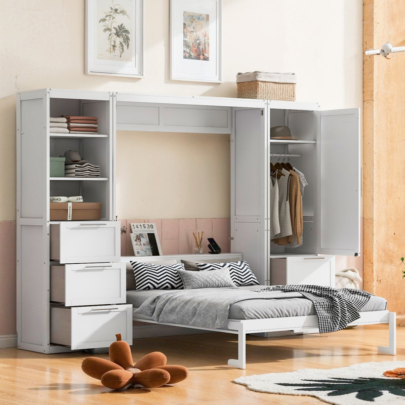 Grand lit escamotable mural avec placard