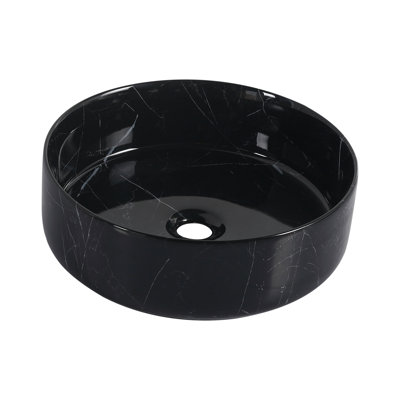 Ceramic Round Above - Counter Bathroom Sink, Black And White Patterns, Low Water Absorption, Three Layer Glaze, Easy To Clean, 15.33 In Dimensions, 19.14 Lb Sink With Configuration, High Temperature