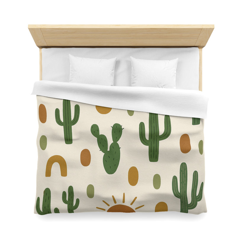 Microfiber Duvet Cover Boho Style, Design 21, King Duvet Cover, Green/Brown/White