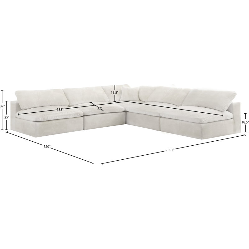 Cozy 118" Wide Velvet Reversible Modular Corner Sectional, Cream Velvet