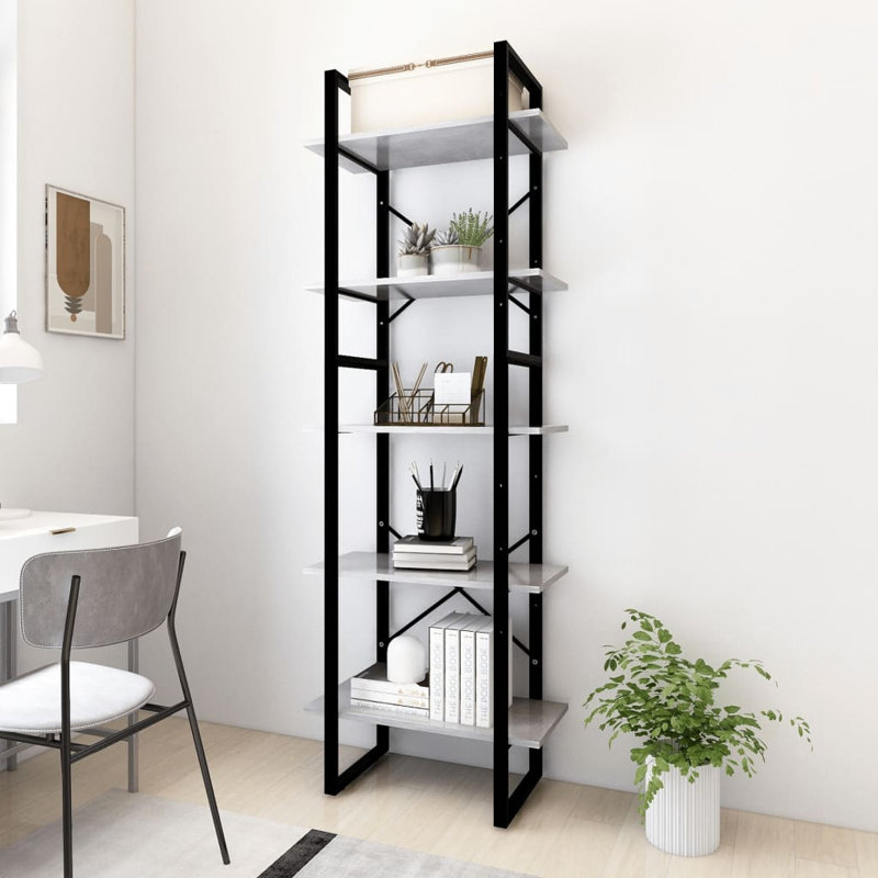 Bibliothèque Canne en bois d'ingénierie, Gris clair, (5 tablettes) H 68,9 po x l 23,6 po x P 11,8 po