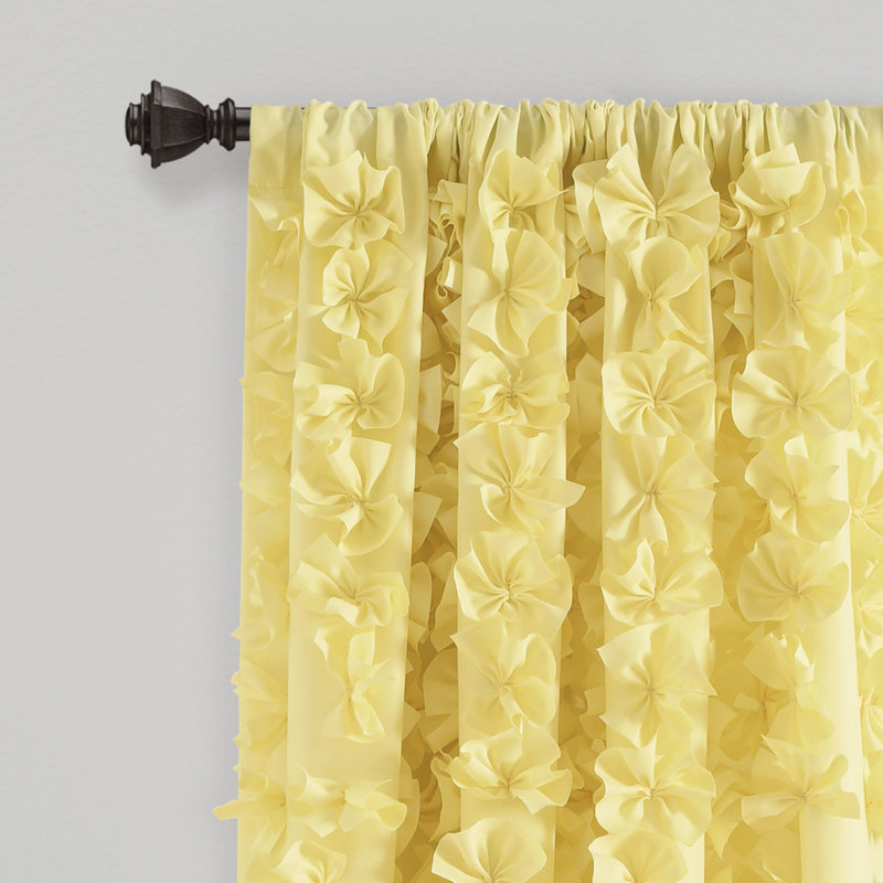Panneau de rideau simple semi-diaphane à motif floral avec passe-tringle Riley, Jaune, l 54" x L 84"