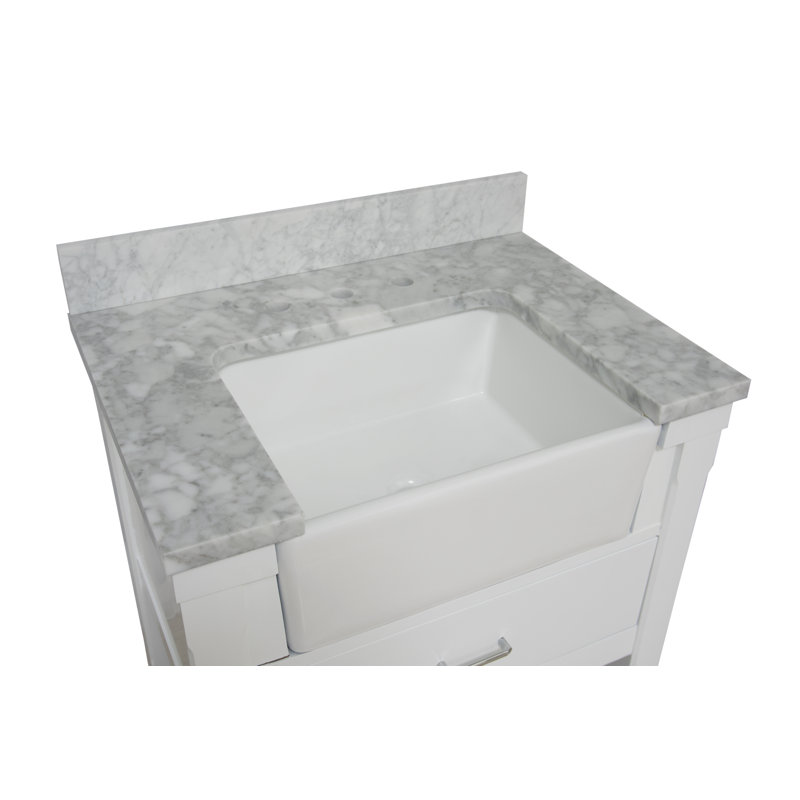 Hitton 30'' Single Bathroom Vanity with Top, White, Carrara Marble