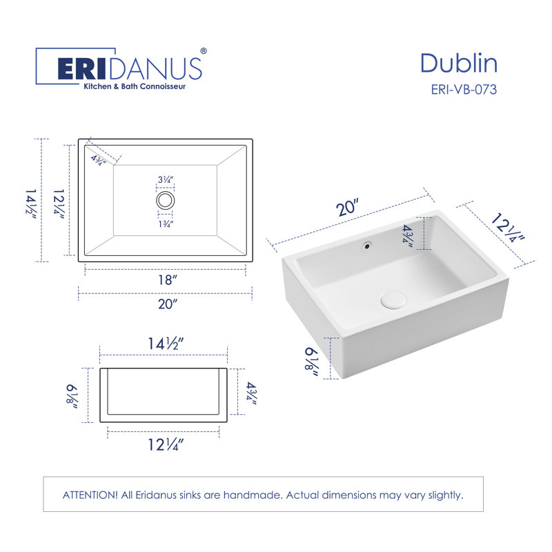 Lavabo de salle de bain vasque rectangulaire en porcelaine vitreuse blanche avec trop-plein 20 po x 15 po Dublin