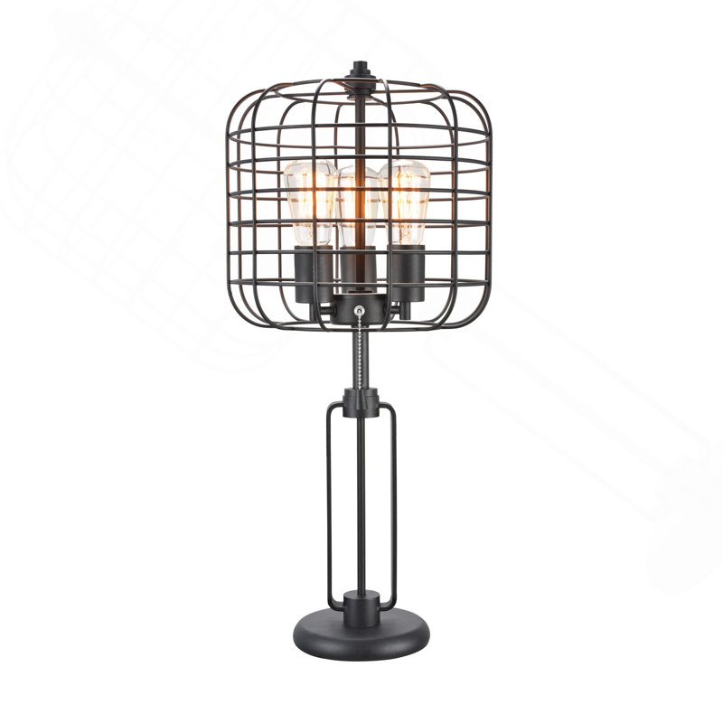 LAMPE DE TABLE CAGE INDUSTRIELLE H 26 po NOIRE