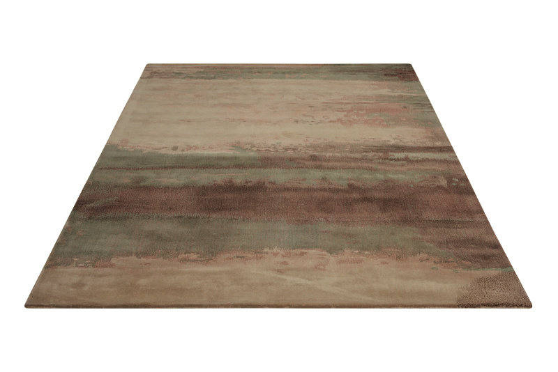 Wool Abstract Area Rug in Cream/Gray/Light Tan, Rectangle 4' x 6'