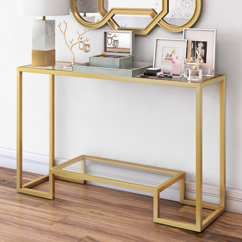 Glass Top Console Table, Gold